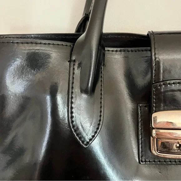Nardelli Genuine Leather Tote Black Patent Handbag Made in Italy Satchel